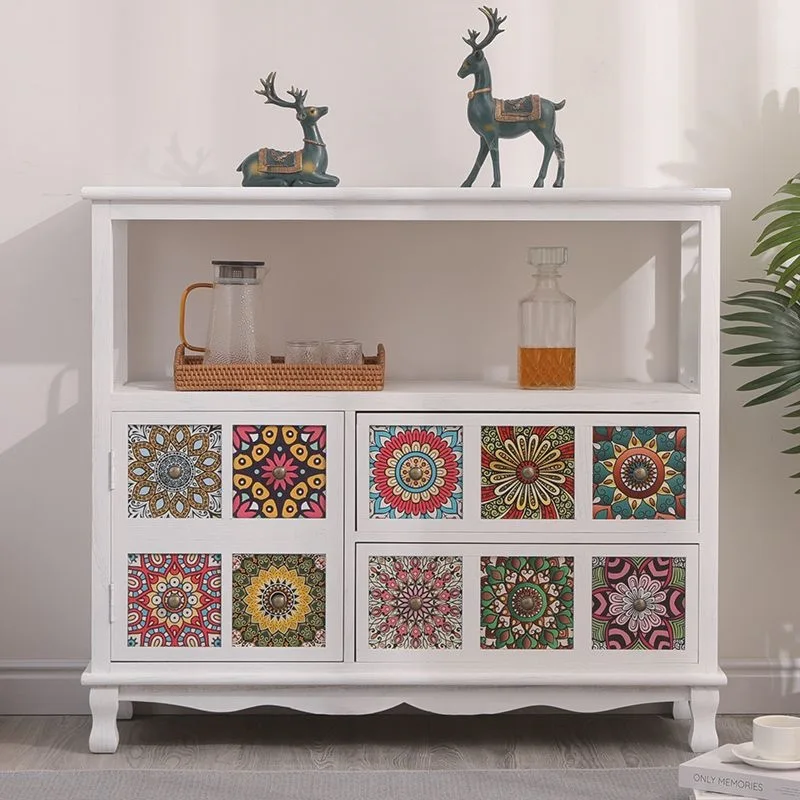 

American retro solid wood dining side cabinet, living room storage , painted locker, bedroom chest