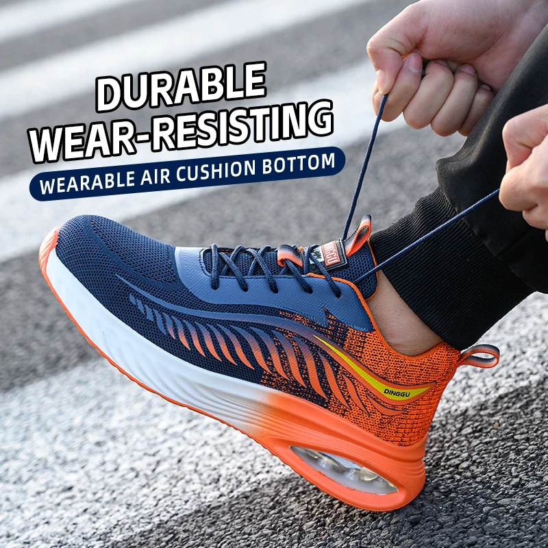 موضة جديدة وسادة هوائية التخميد الرجال أحذية عمل آمنة أحذية رياضية تنفس خفيفة الوزن غير قابلة للتدمير الصلب تو أحذية العمل الذكور
