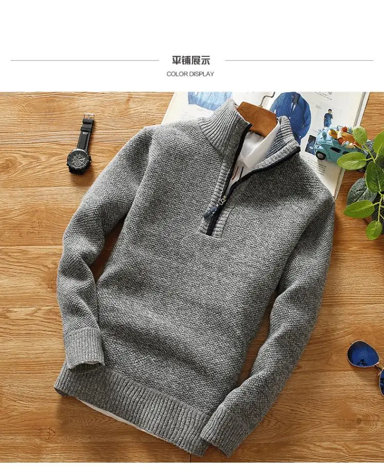 New Pullovers Autumn Winter Knit Sweater Men's Zipper Outwear Korean Casual Streetwear Turtleneck Cold Blouse Hombre Jumpers
