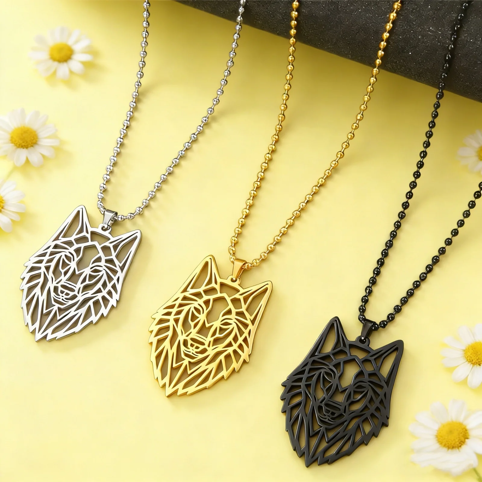 Hohler Doppelloch-Wolfskopf-Anhänger aus Edelstahl, Halskette für Herren und Damen, modischer Party-Talisman, Schmuckgeschenk