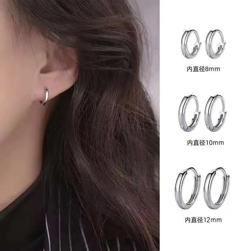 Exquisite 925 Sterling Silver Small Earrings, Plain Silver, Comfortable Earrings, Smooth Earrings, Suitable for Girls, Women view 5