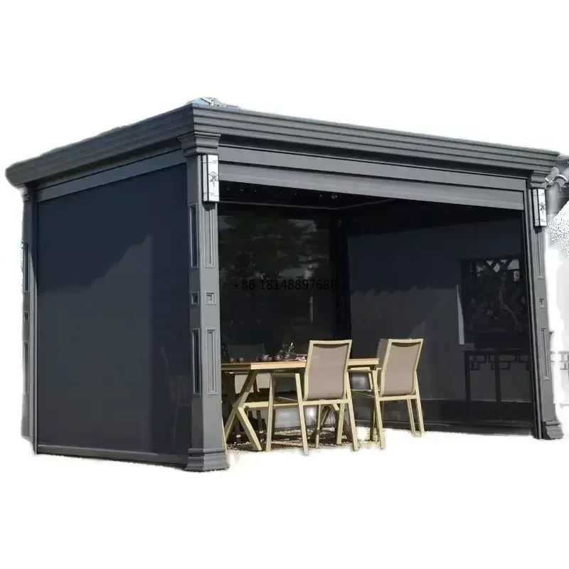 Outdoor aluminum alloy pavilion villa courtyard garden four corner  terrace modern new Chinese electric pavilion