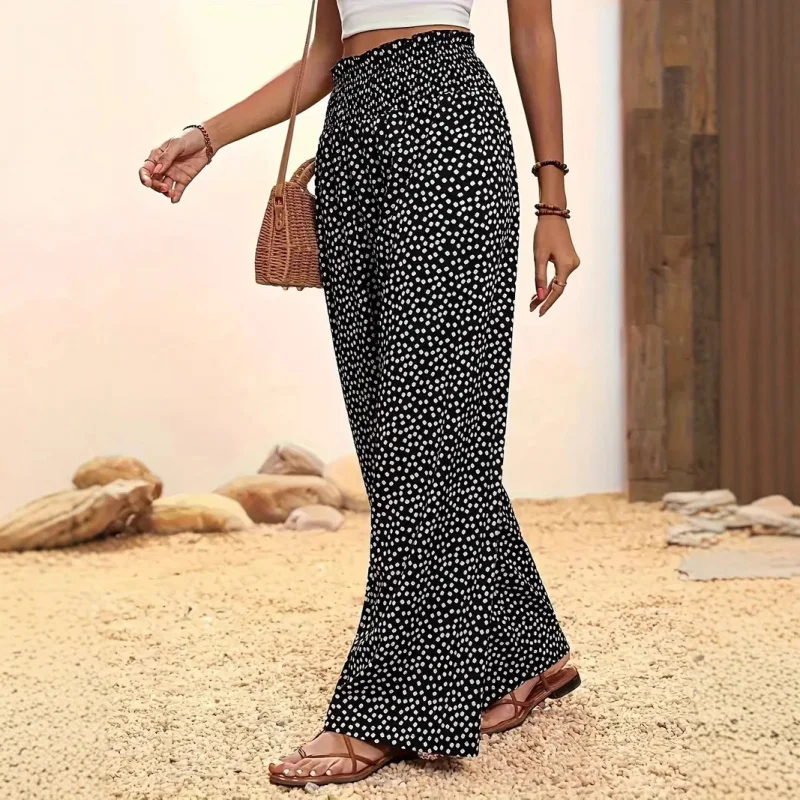 

New Hot Selling AliExpress Europe and AmericaTEMUPrinted Wide Spring Summer Casual Elastic Waist Stretch Pants