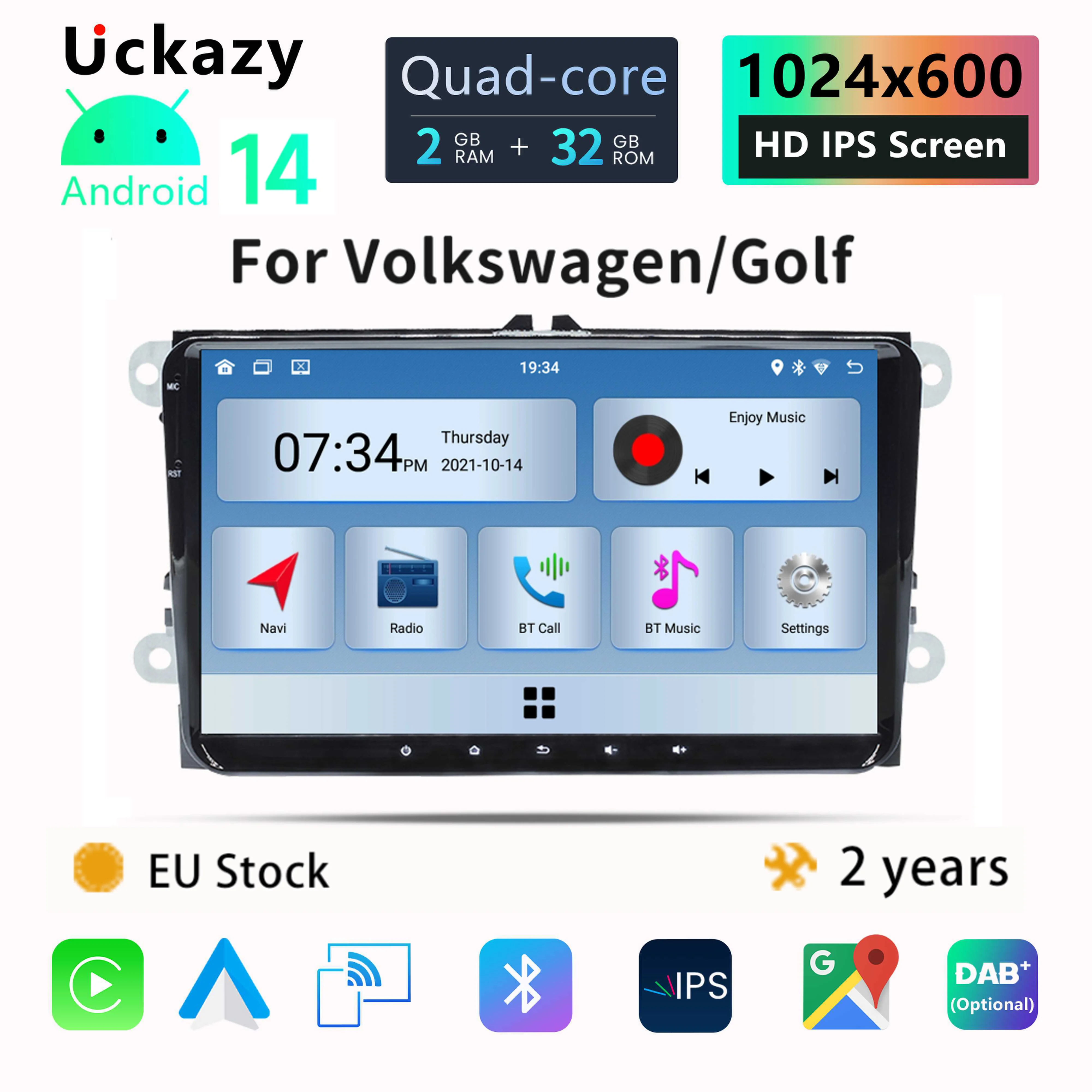 Autoradio Android 14 Uckazy 2 Din pour VW Passat B6 B7 CC T5 Amarok Volkswagen Skoda Octavia 2 Superb 2 Tiguan Seat Leon Golf 5 6 Multimédia