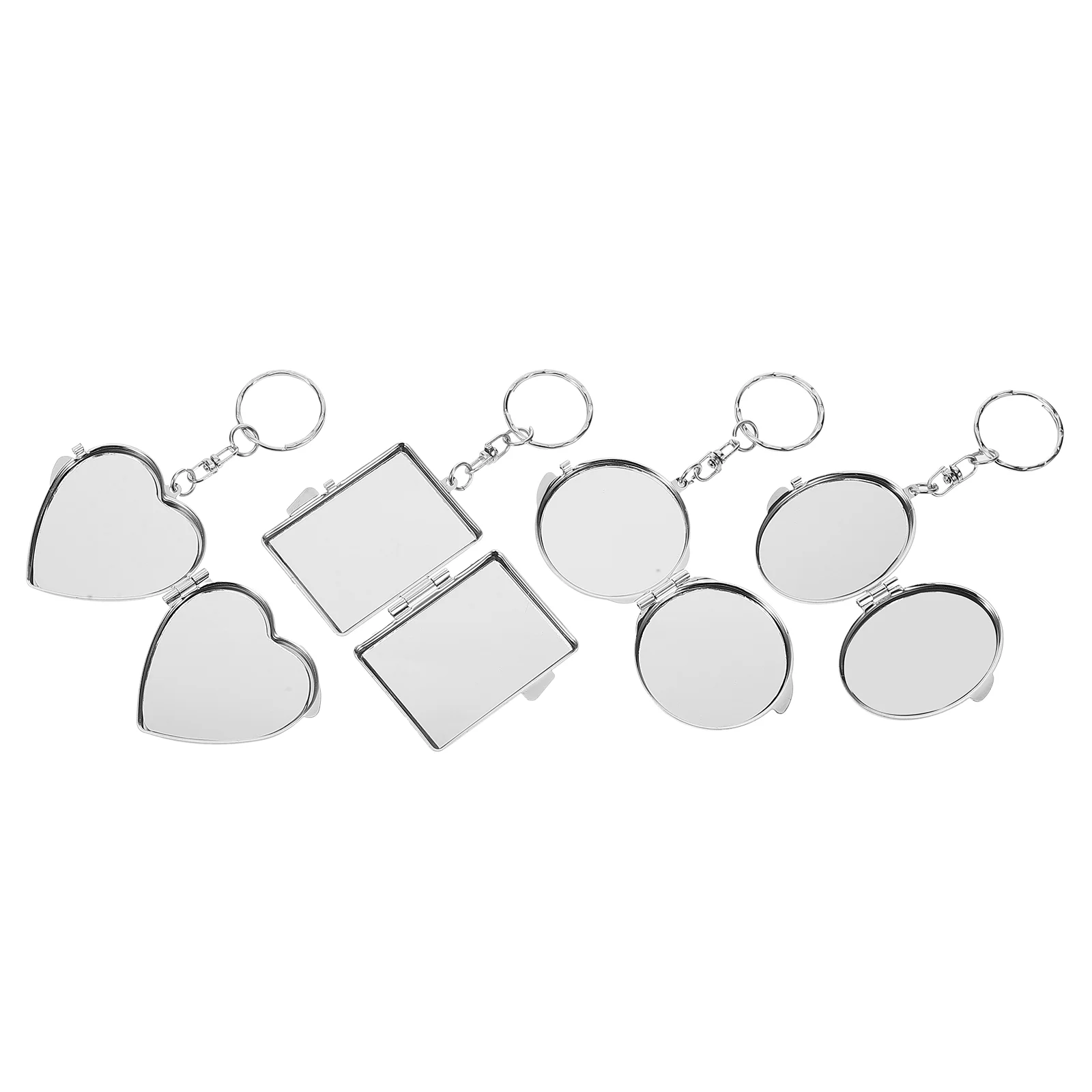 

4 Pcs Mirror Metal Makeup Pocket Keyring Mini Decor Folding Keychain Creative Shape