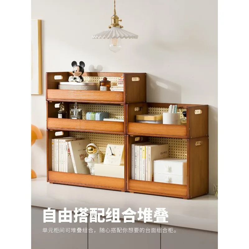 Desktop Storage Box Desk Book Stationery Organizing Box Dormitory Cosmetics Shelf Bamboo Wood Desk Shelf