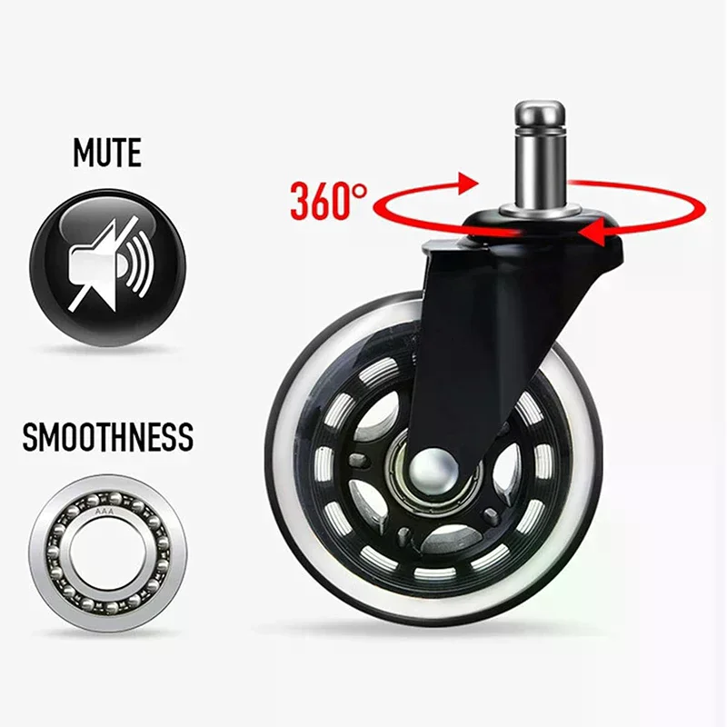 1PCS Office Chair Caster Wheels Heavy Duty & Safe For All Floors Including Hardwood 3" Rubber Replacement For Desk Floor