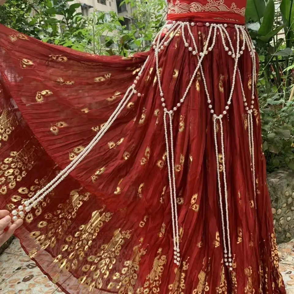 

Hanfu Waist Chain - Long Pearl Fringe Belt Tang Dynasty Style Chinese Costume Jewelry Elegant Ethnic Waist Decoration for Women