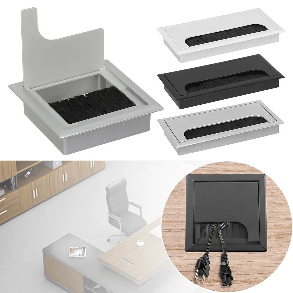 1Pcs Plastic Rectangle Wire Cable Holder Grommet Hole Cover Outlet Port with Black Brush Computer Desktop Decoration Wire Box