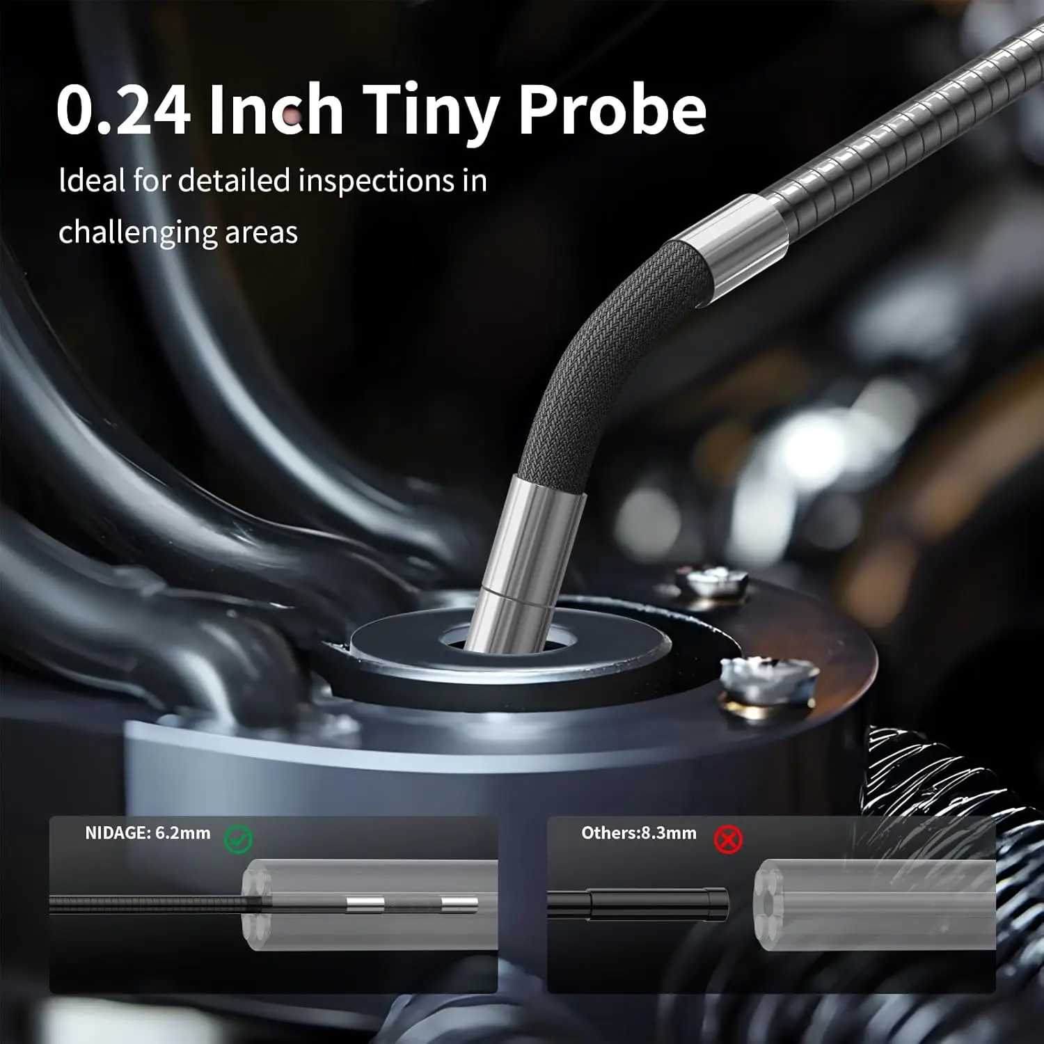 Endoscópio industrial com câmera de inspeção de cobra articulada de 0,24 polegadas, câmera de escopo de fibra óptica flexível para mecânica de aeronaves