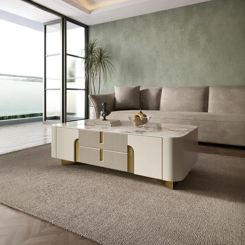 

Light luxury rock slab coffee table Modern simple high-end living room Home TV cabinet Combination coffee table storage Small