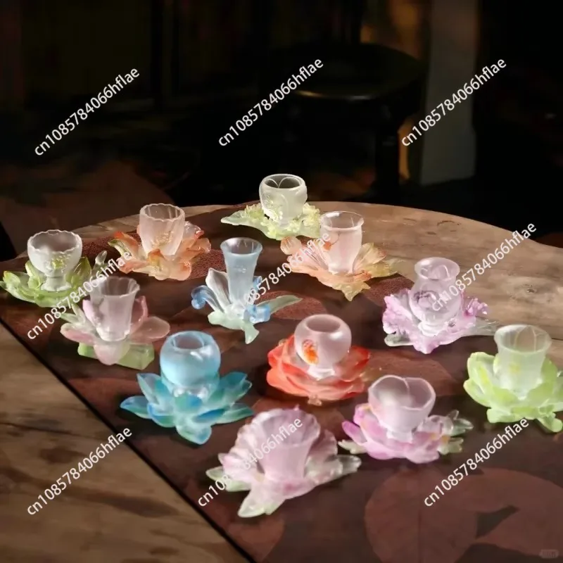 New Twelve Flowers Cup Glazed Lotus Master Cup Tabletop Ornament Holiday Gift