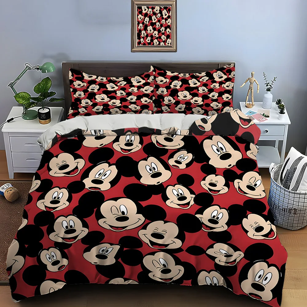 3PC Disney Mickey Mouse Printed Bedding Set Duvet Cover Anime Quilt Adult Kids Birthday Gift Full Size Bedding Set Luxury Gifts