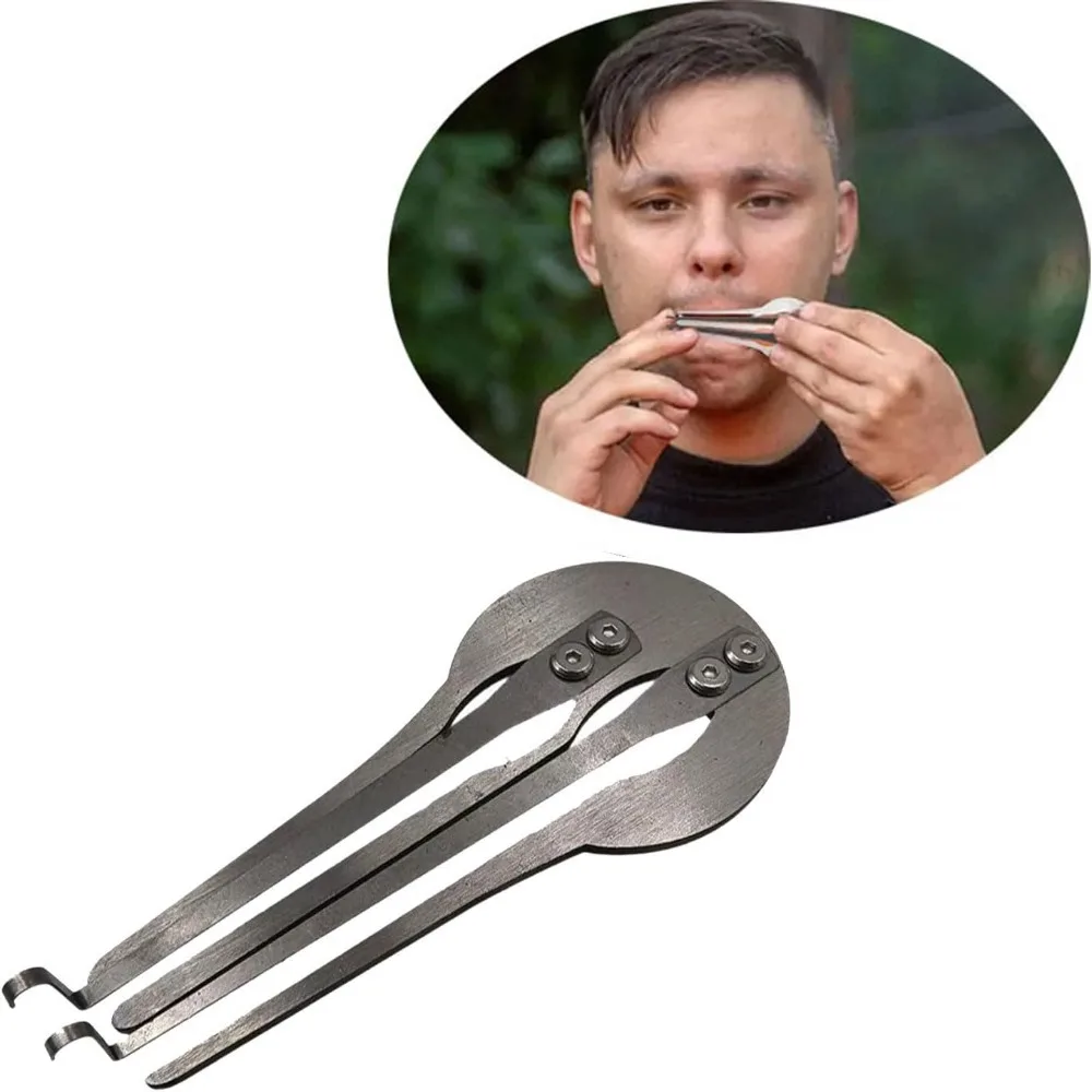 Portable Brass Metal Reeds Jaw Harp Handmade Easy to Learn Mouth Harp Silver Double Tone Folk Harmonica Ethnic Music Performance