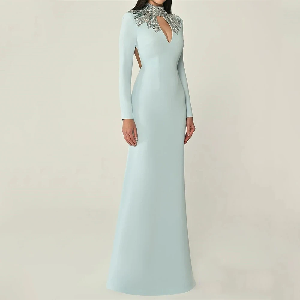 High Quality Sexy Evening Dresses Jersey for Floor-Length O-Neck Backless Prom Dress Sequined Vestidos De Fiesta Customized