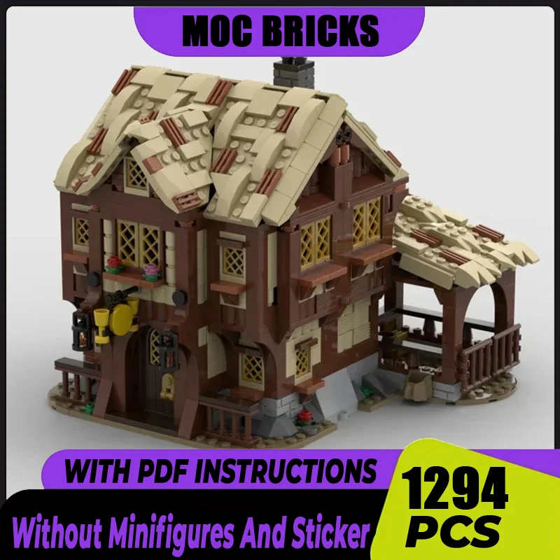 Maquette De Rue MéDiéVale, Briques De Construction Moc, Village, Taverne, Blocs Modulaires Technologiques, Cadeaux, Jouets De NoëL, Ensembles De Bricolage, Assemblage-image