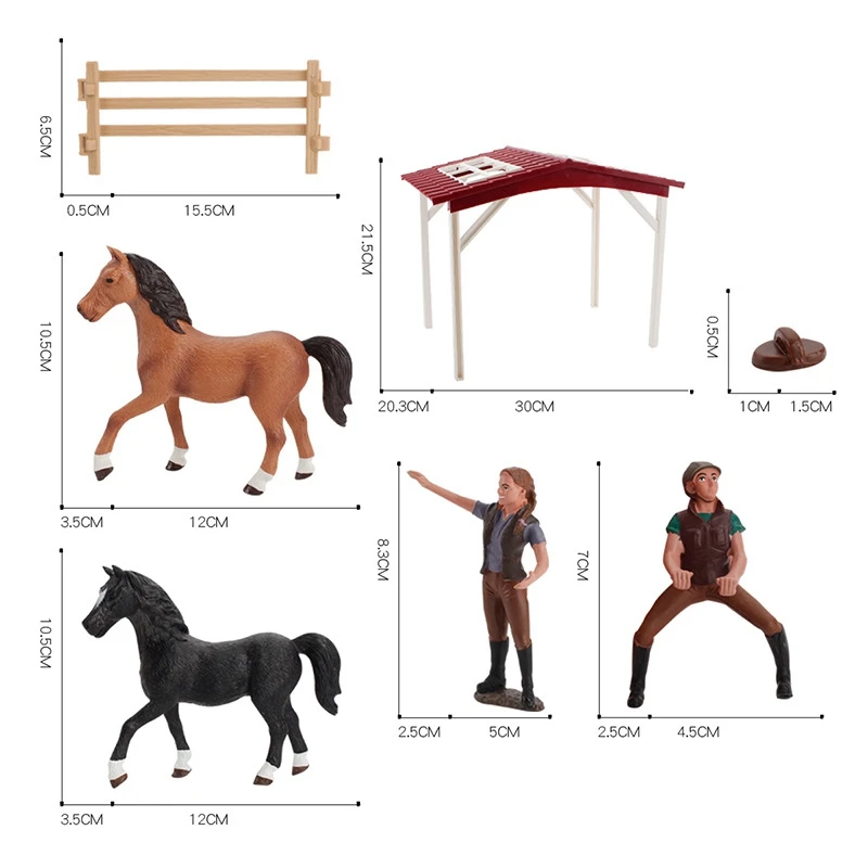 Kids Toys Steed Model Simulated Racecourse Scene Horse Shed Fence Set Animal Figures Horse Trainer DIY Desktop Ornaments