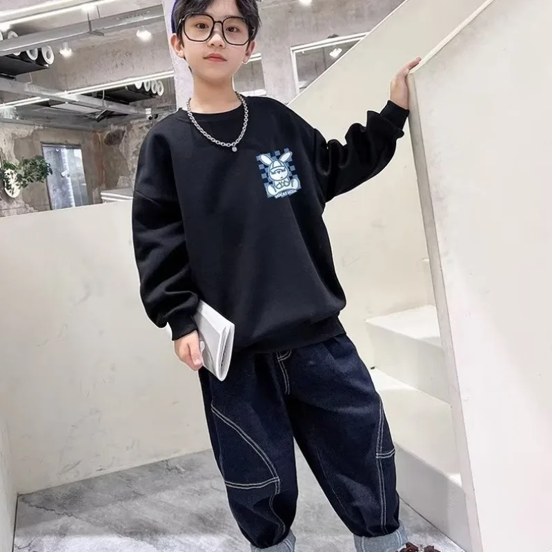 2023 Creative Cartoon Print Rabbit Casual Sweatshirts Spring & Autumn Kids Clothes Boys Girls Fashion Versatile O-Neck Pullover