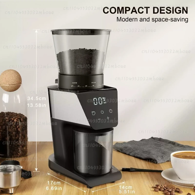Automatic Burr Mill Electric Coffee Grinder, Featuring 30 Gears for Grinding Espresso and American Coffee, with Magneti