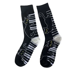 1 Pair Unisex Catoon Cat Piano Print Creative Comfy Mid Tube Socks Suit In All Seasons For Daily