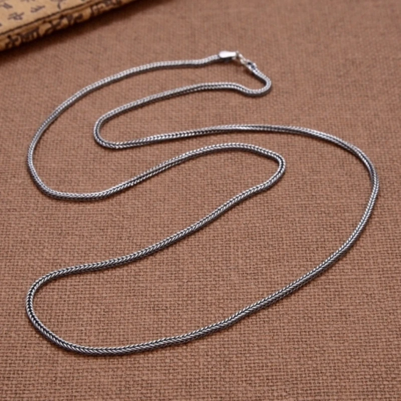

Real Solid 925 Sterling Silver Chain Lucky Men Women 1.8mm Wheat Foxtail Necklace 5.5g/55cm