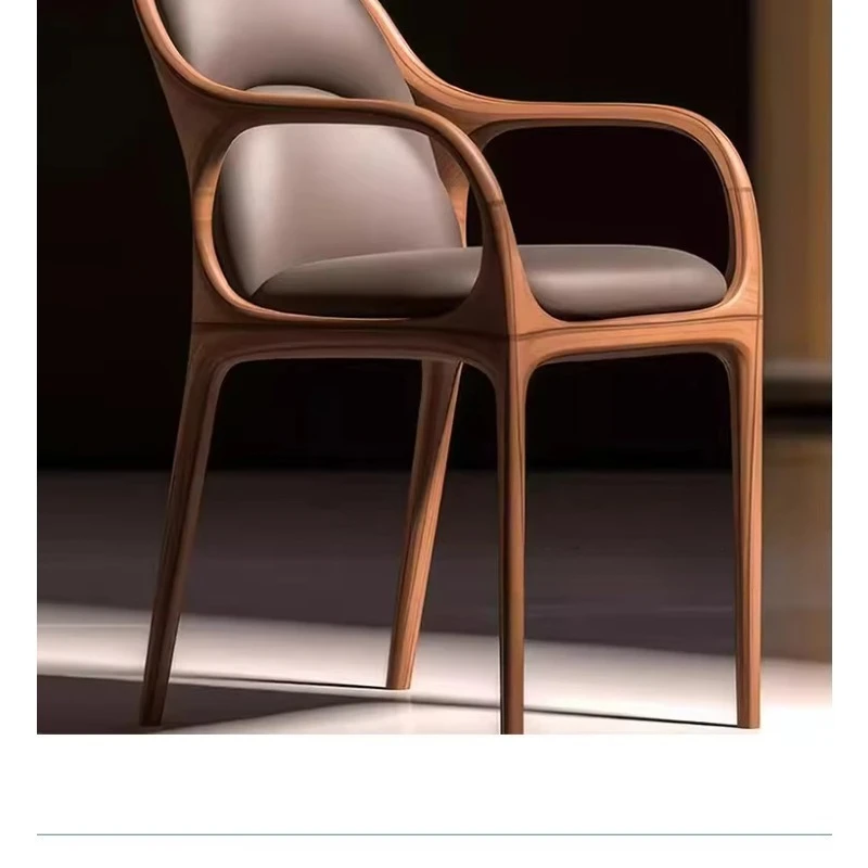 North American Black Walnut Solid Wood Dining Chair, Italian Style Leather Backrest Leisure Chair