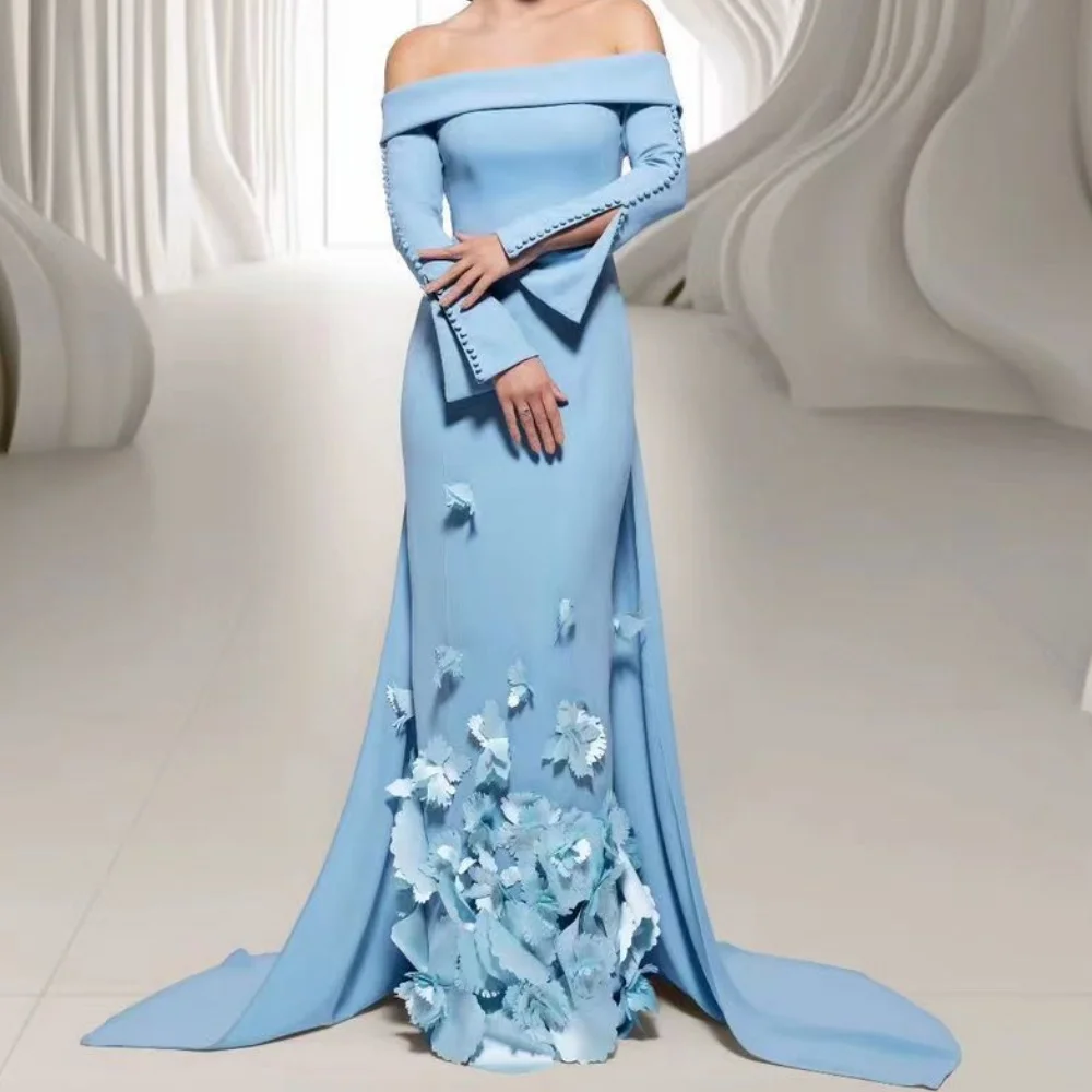 Muloong Strapless Sweep Train Women Elegant And Pretty Luxury Prom Dress