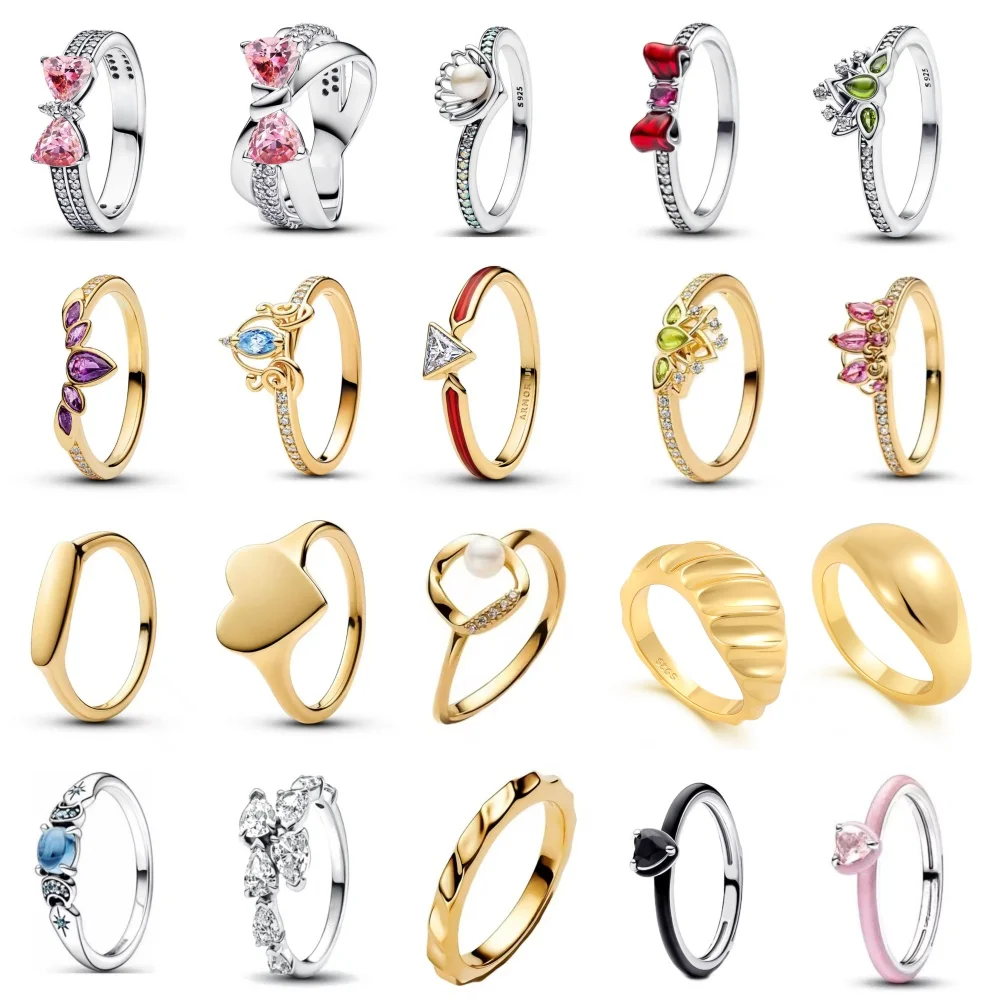 White Pearl Pink Bow 925 Sterling Silver Ring Rings For Women European Fashion Jewelry Accessories  Heart Gifts Wedding Patry