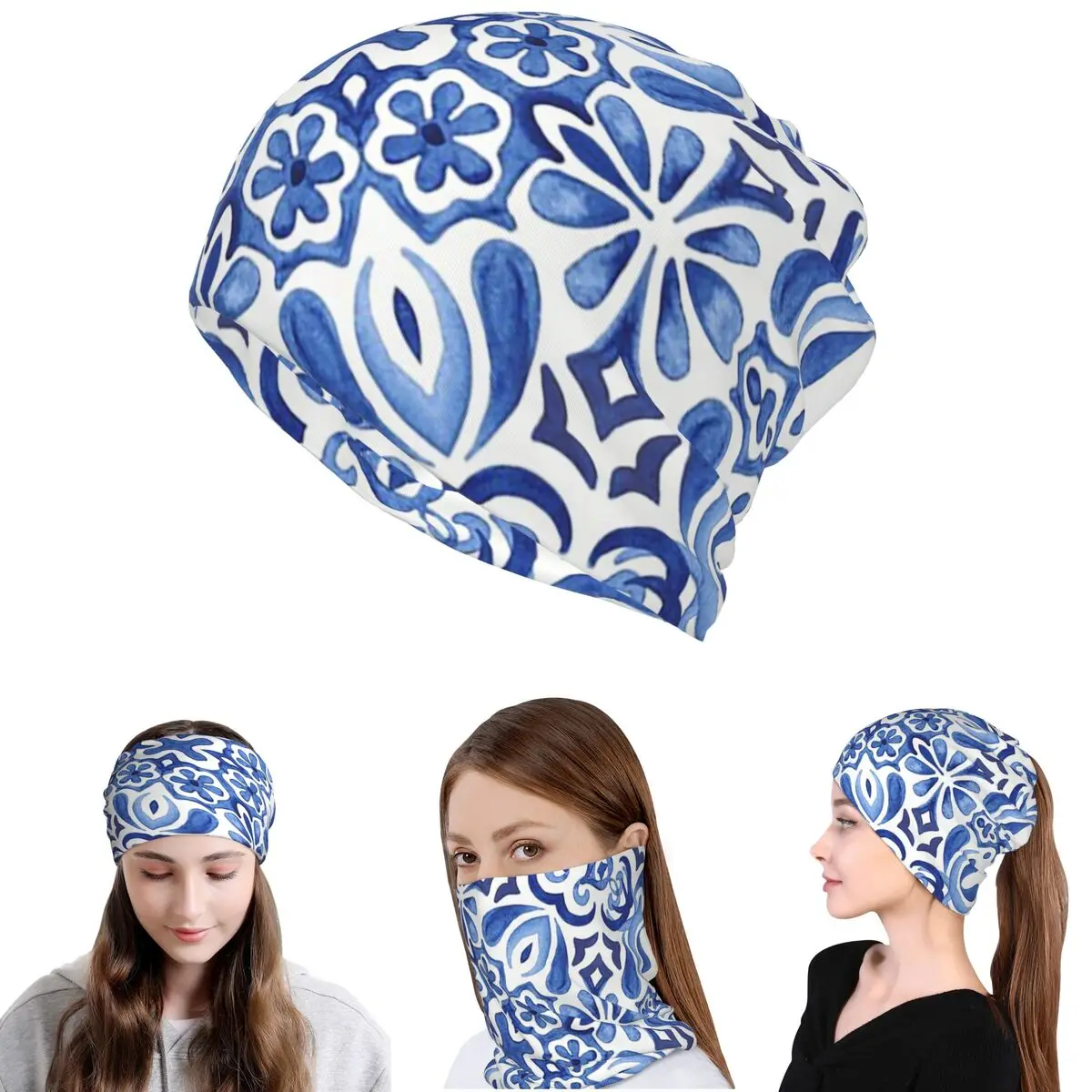 Mediterrane Mosaikfliesen Azulejos Bandana Halstuch Wickelschal Mehrzweck-Stirnband Mützen Hut Unisex Erwachsene Winddicht