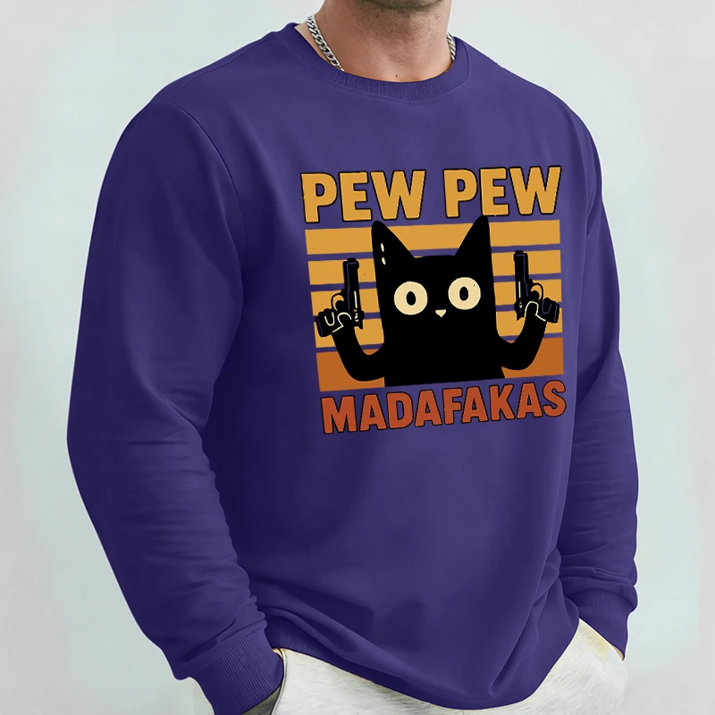 

Madafakas пуловеры с круглым вырезом и принтом двойного пистолета и кота, мужские винтажные модные толстовки, теплая повседневная спортивная одежда, зимние флисовые топы