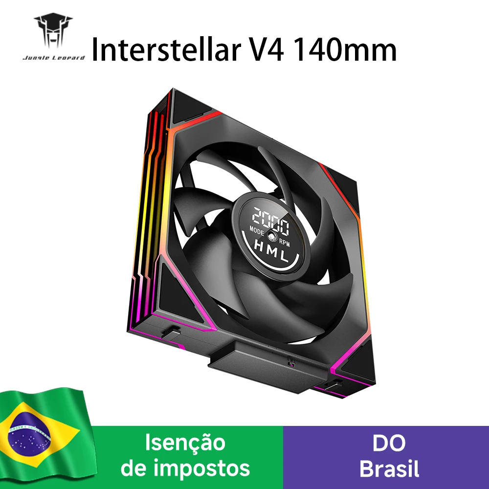 Ventilador de Gabinete Interstellar V4 140mm | Ventilador de Resfriamento para PC ARGB com Conexão em Série | Display Digital de Três Modos | Espelho