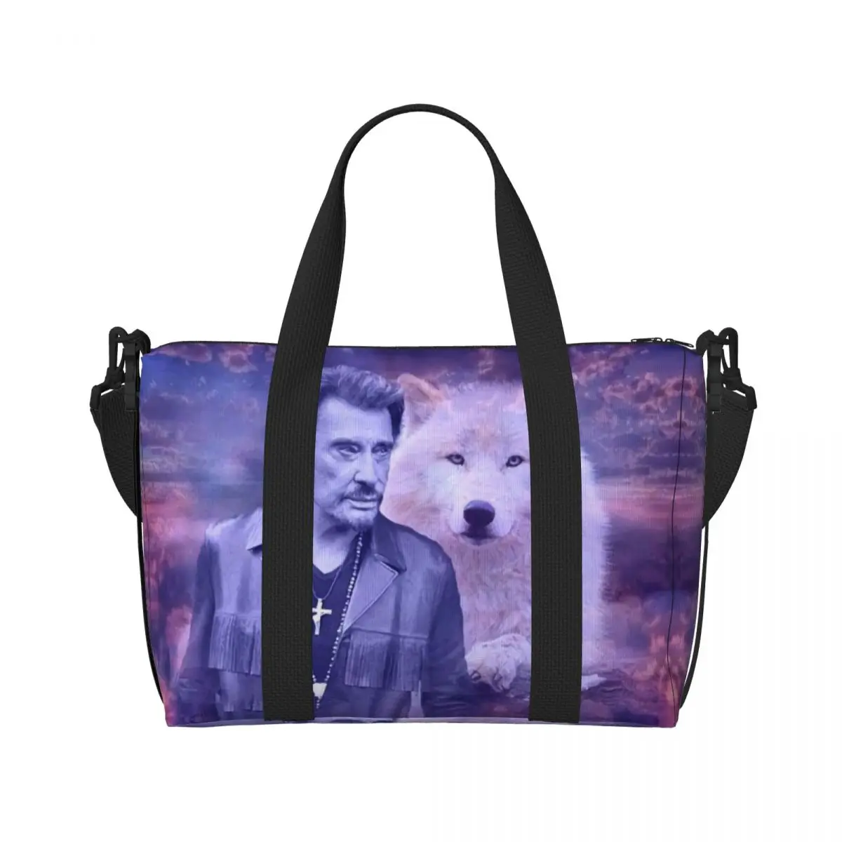 Custom Johnny Hallyday Beach Tote Bag for Women Extra Large Gym Carry On French Singer Rock Music Travel Shopping Bags