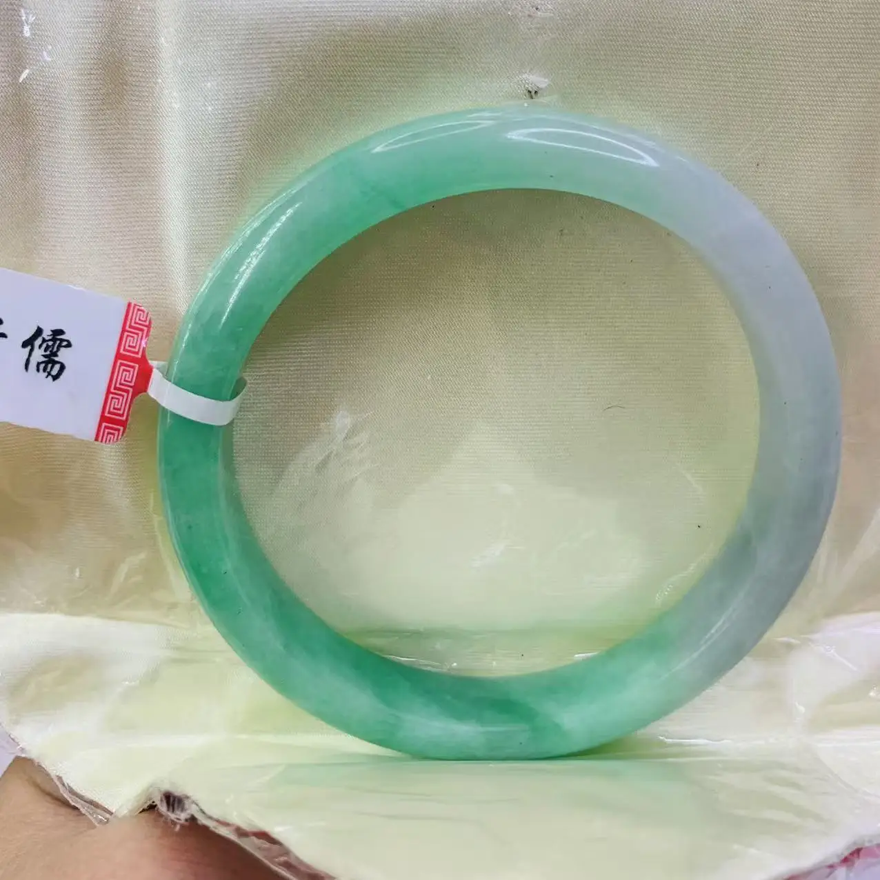 

Natural Jade Bracelet Physical Photo Green Double Color 59.8mm
