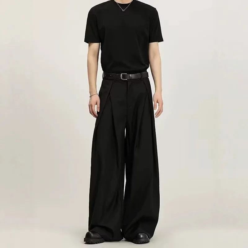 Cleanfit Cleanfit Cleanfit A-Line Casual Men's Pants Knife Pleat Wide Leg Shape Relaxing Style Polyester Fiber All Seasons