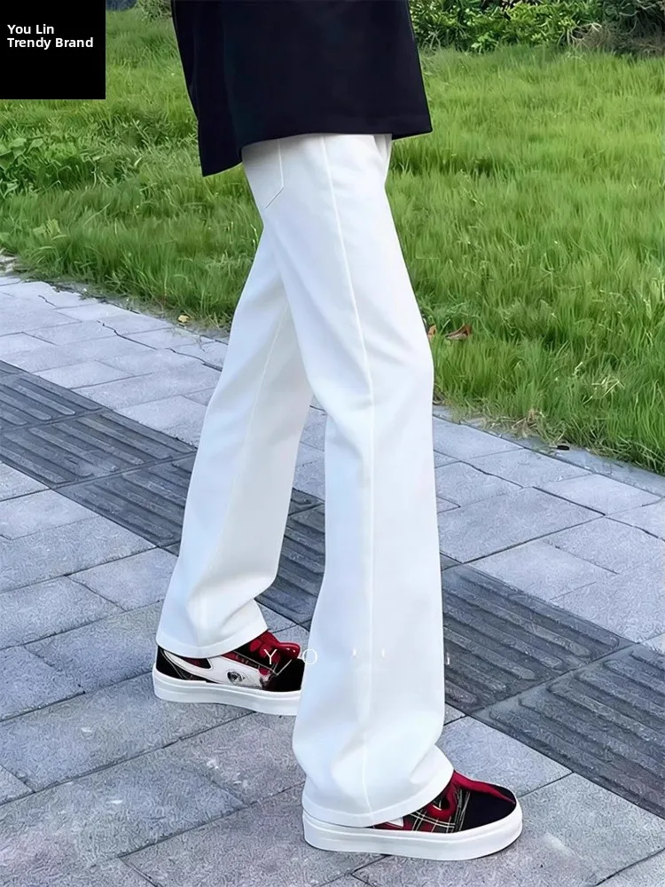 

Белые расклешенные джинсы мужские, с подкладкой, удлиненные, прямые, с высокой талией, повседневные, летние, не требующие глажки