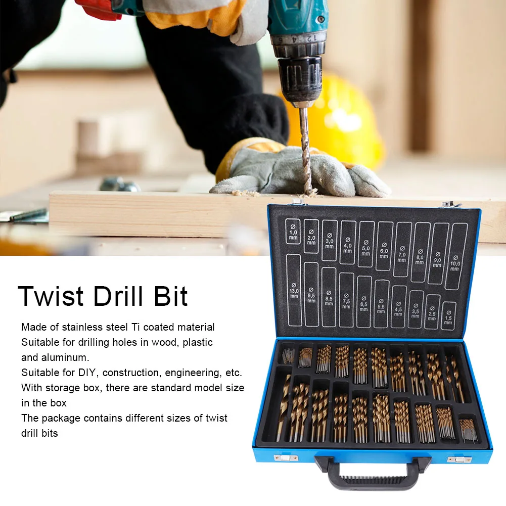 

202Pcs Titanium Plated Twist Drill Bits Wear Resistant HSS Drill Stainless Steel Metal Wood Household Construction Drilling Tool