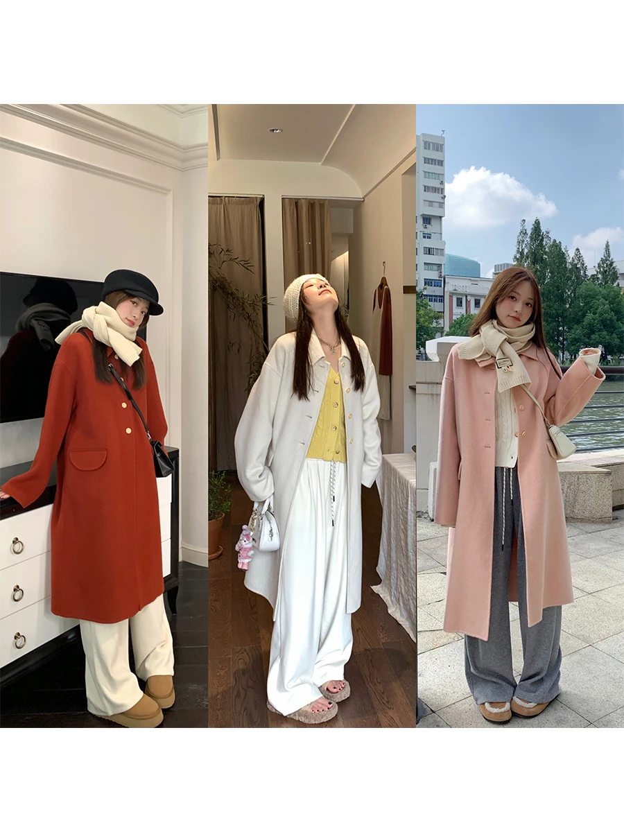 

Новое двустороннее шерстяное пальто Sieu 2024 осень-зима: женское, простое, элегантное, средней длины, с наполнителем из верблюжьего пуха