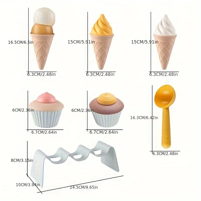 7-Piece Ice Cream & Cupcake Playset Pretend Play Sand Toys for Kids, Beach Tool Set, Novelty & Gag Toys ，birthday Christmas gift