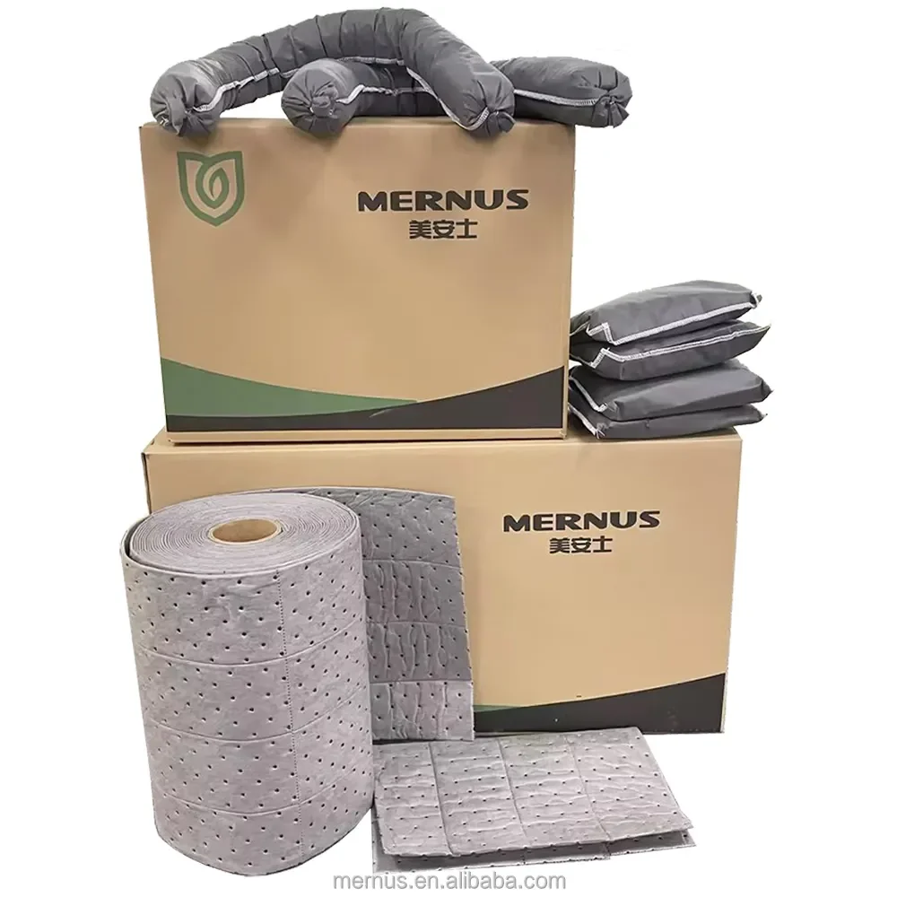 OEM accettato 100 pezzi in scatola di prodotti di sicurezza grigi 38 cm x 48 cm Tappetini assorbenti per versamenti di olio con distintivo in polipropilene