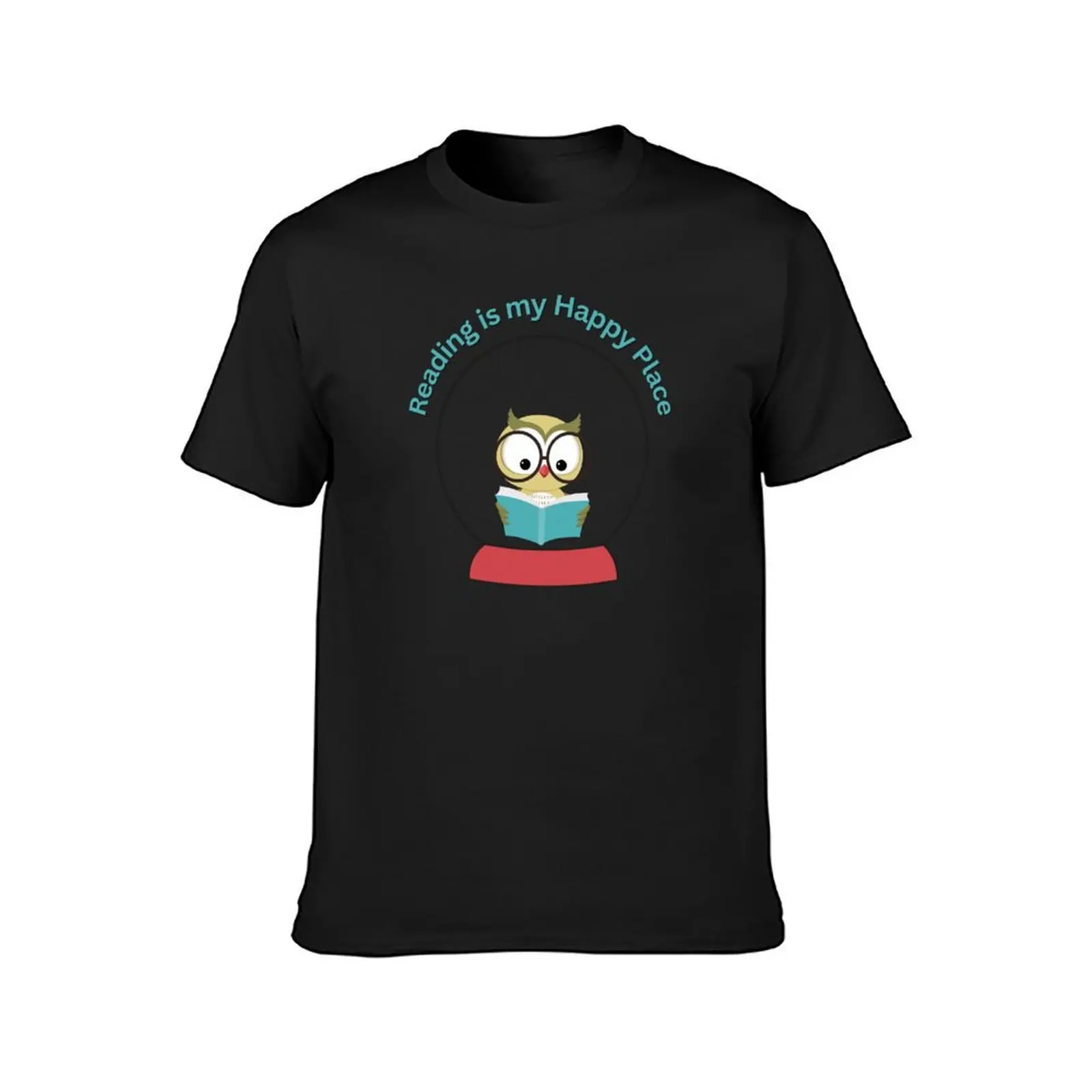 Positive Book Saying Reading is my happy place, Owl reading a book T-Shirt tops anime clothes clothes for men