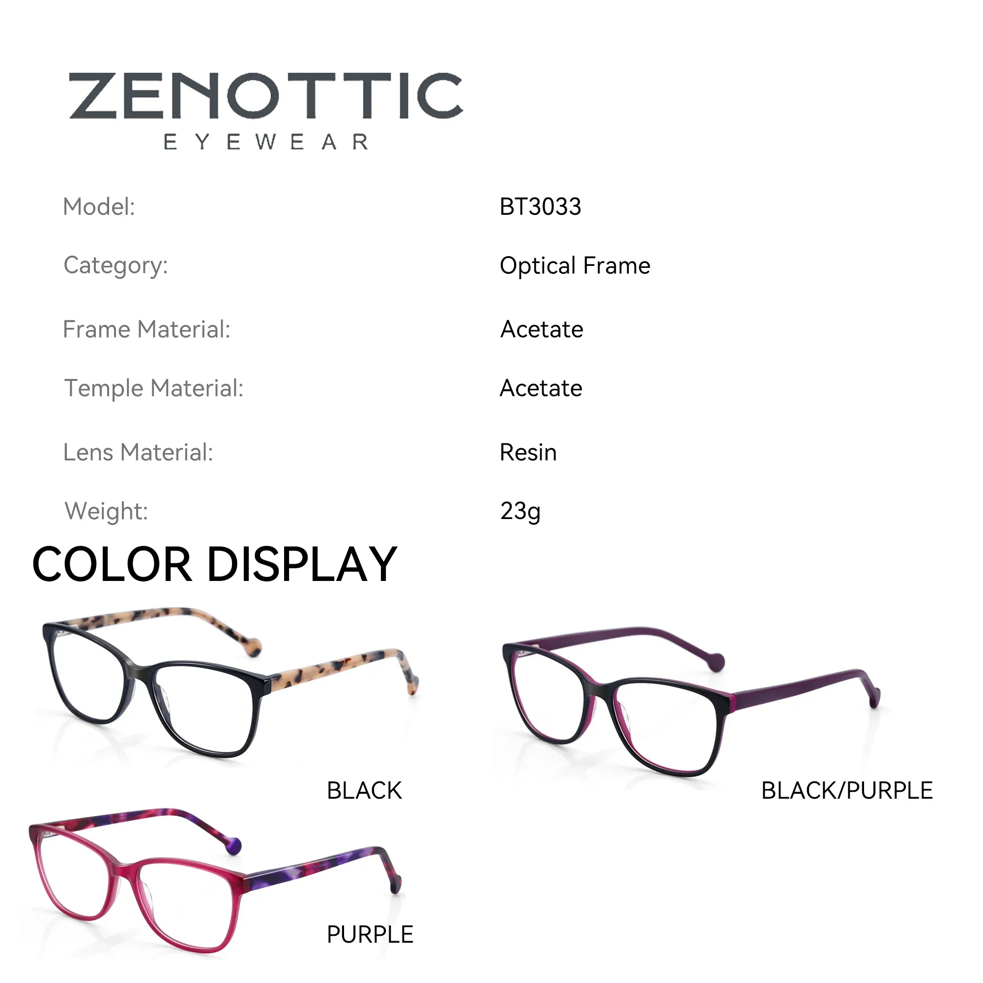 ZENOTTIC Fashion Acetate Prescription Eyeglasses Progressive Optical Glasses For Women Anti Blue Light Protection Myopia Eyewear