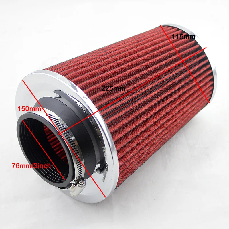 Universal 76/90/101mm Sports Air Filter High Performance Clamp-On Cold Air Intake Washable Car Professional Spare Parts