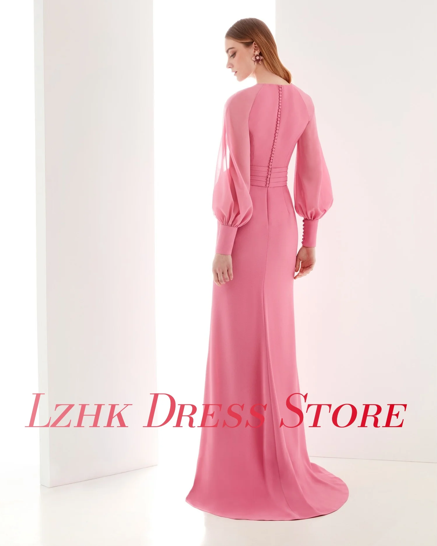 Personalizado gracioso jérsei sereia botões em camadas babados vestido de noite de alta qualidade mangas compridas com decote em v vestidos de celebridades