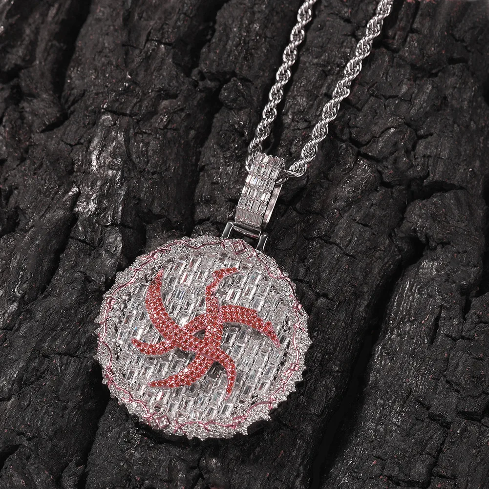 

New Thorns Circular Iced Out Bling Bling Pendant Necklace Mirco Pave Prong Setting Men Women Fashion Hip Hop Jewelry BP083