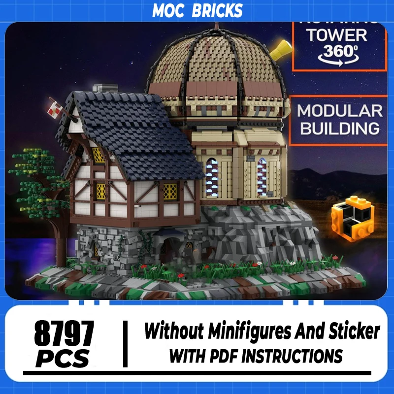 

Castle Model Moc Building Blocks Modular Medieval Observatory Bricks Model DIY Assembly Construction Toy Holiday Birthday Gifts