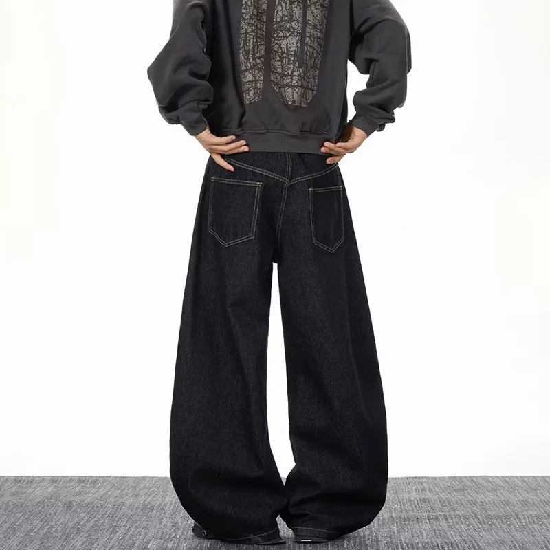 2026 Spring/Summer Korean Black Men'S Curved Knife Jeans Loose Straight Legs Casual Wide Legs 3xl Large Jeans view 3