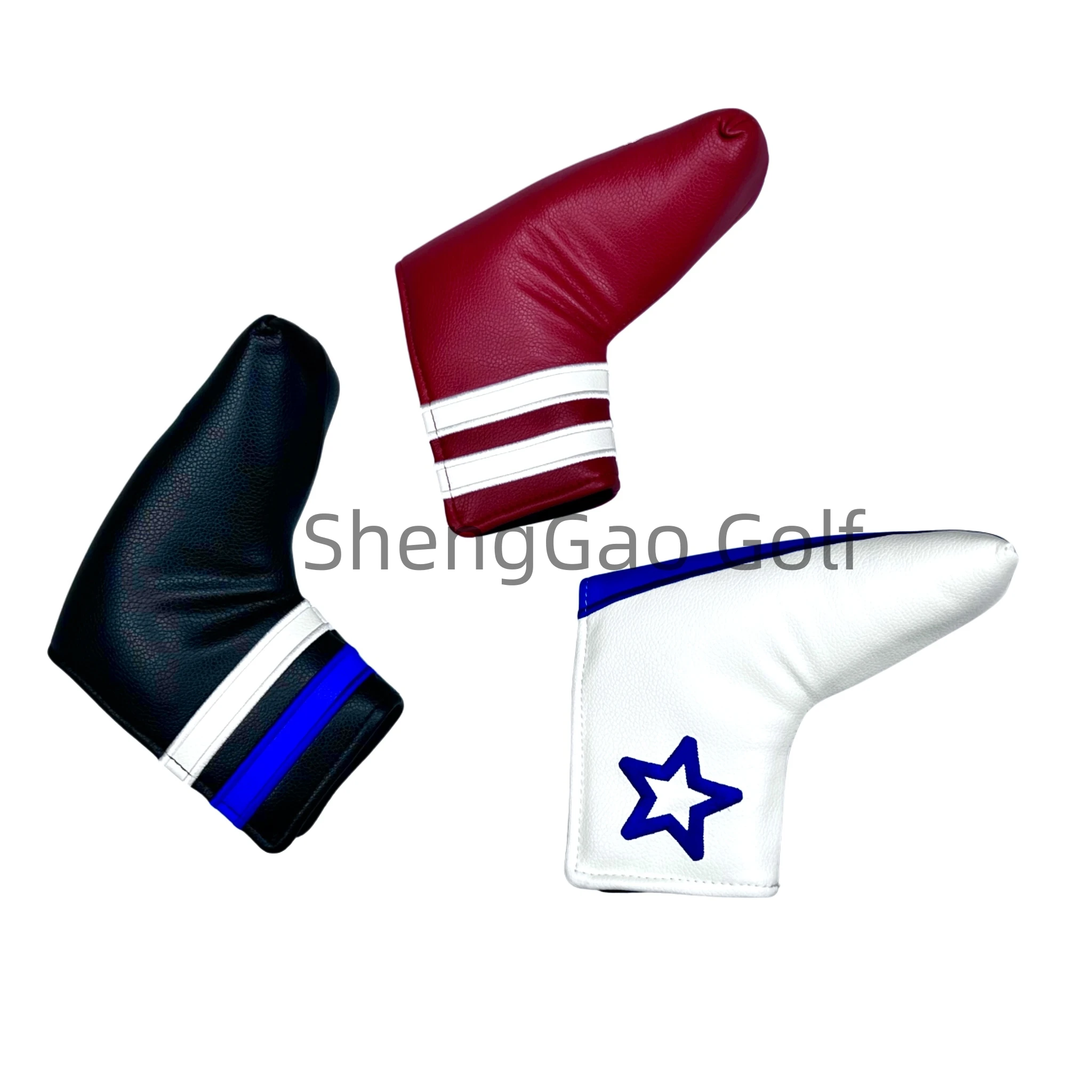 1pc Golf Putter Cover PU Leather 5-Pointed Star Pattern Club Cover Blade L-shaped Putter Cover Protector with Magnet Closure