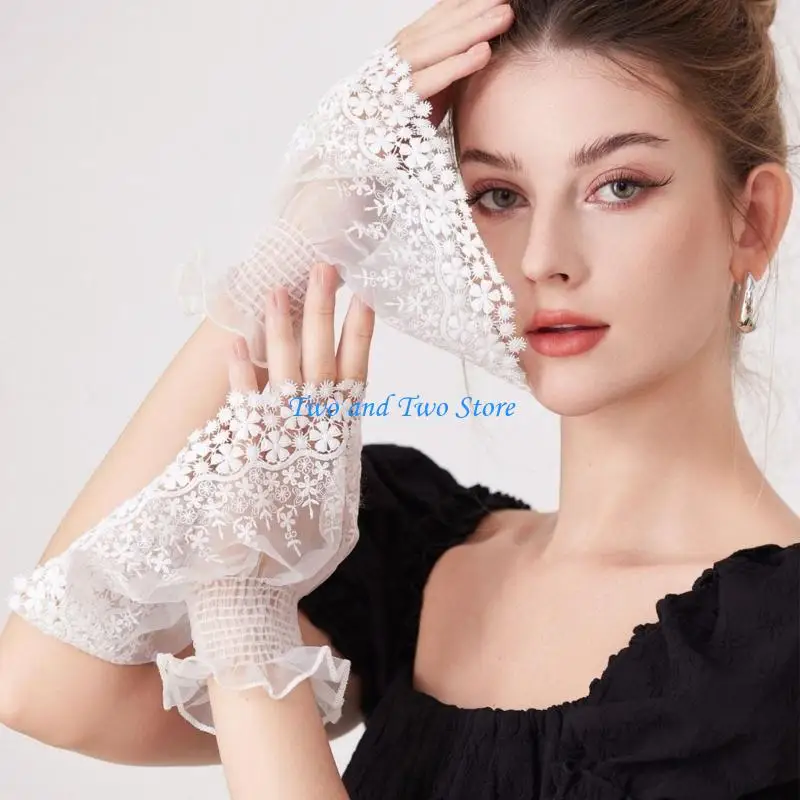 HX6F 1Pair Lace Trimmed Sleeves Practical Fabric Comfortable For Stage Performances