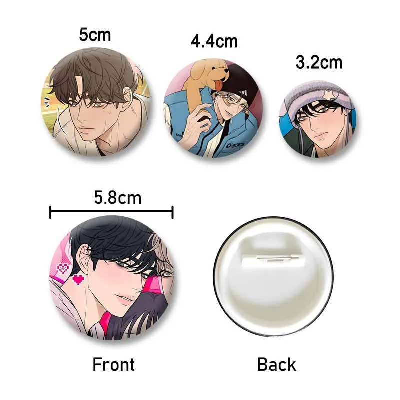 Lovely Korean Manhwa Operation True Love Button Pins Cartoon Character Lapel Badges Bag Hat Funny Round Brooch Accessory Gifts