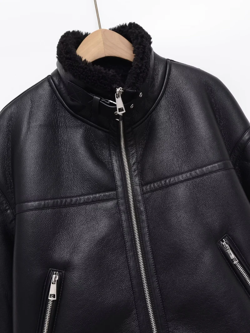 ETJ 2025 مجموعة الشتاء النسائية الجديدة y2k سترة دافئة رائعة غير رسمية الصوف عالية الرقبة دراجة نارية الفراء قطعة واحدة سترة